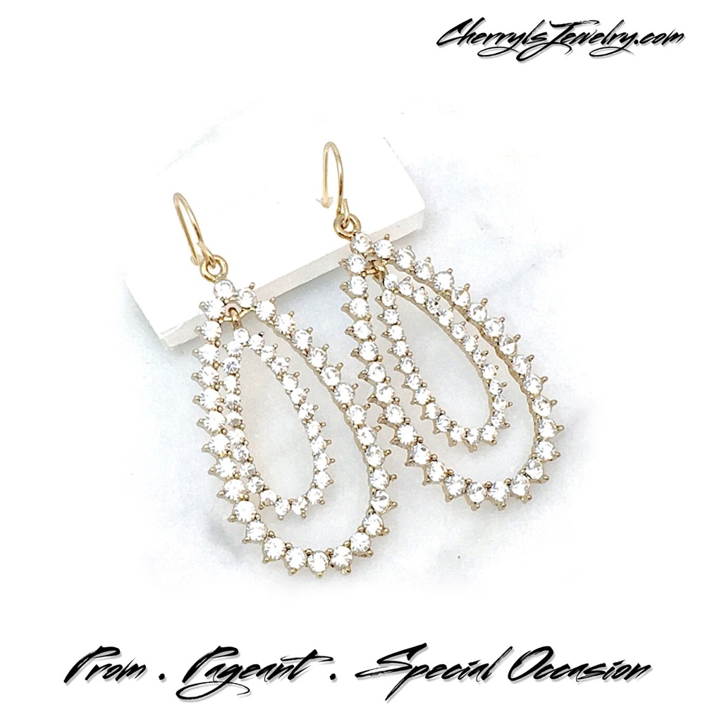 Double Drop Rhinestone Earrings - Picture 1 of 4